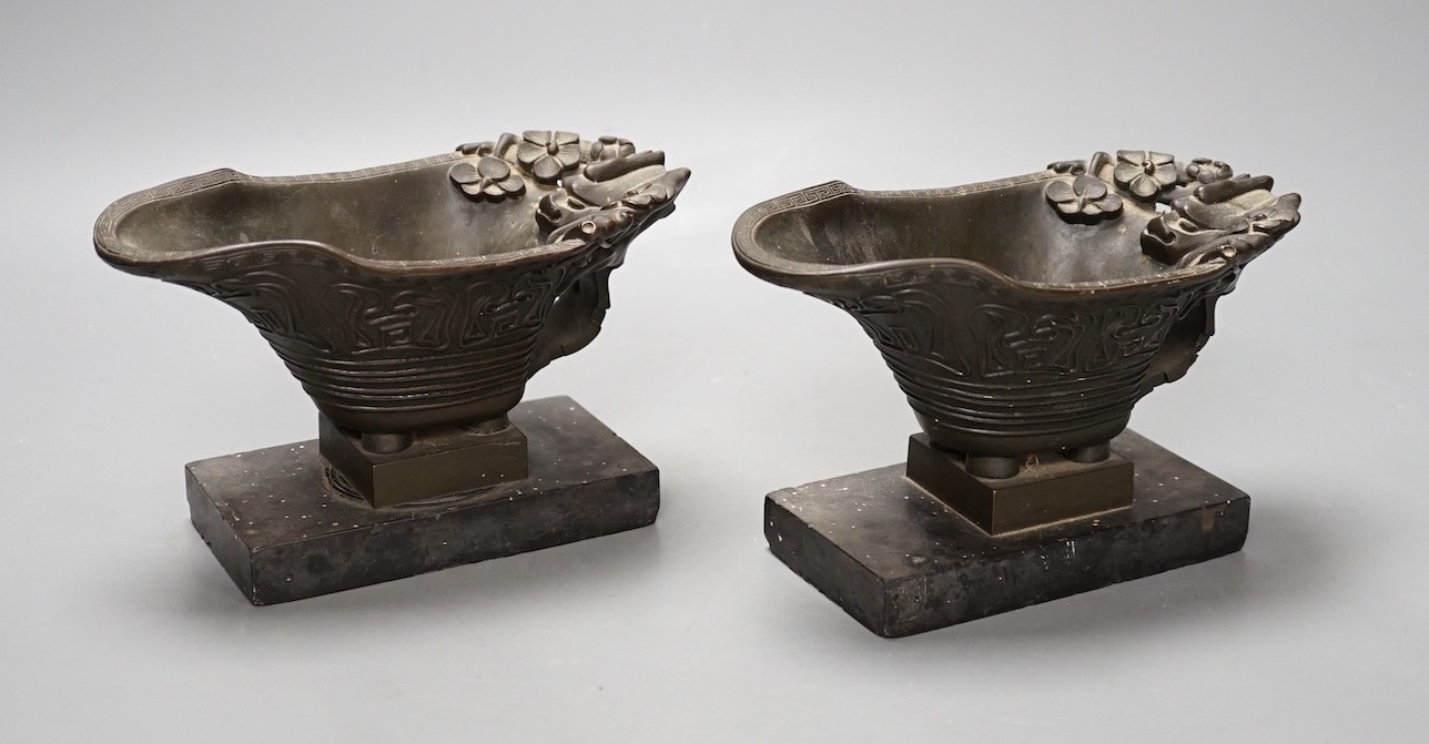 A pair of 19th century French bronze models of Chinese libation cups - 10cm tall